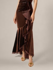 Adrianna Papell Brown Velvet Off The Shoulder Gown - Image 6 of 6