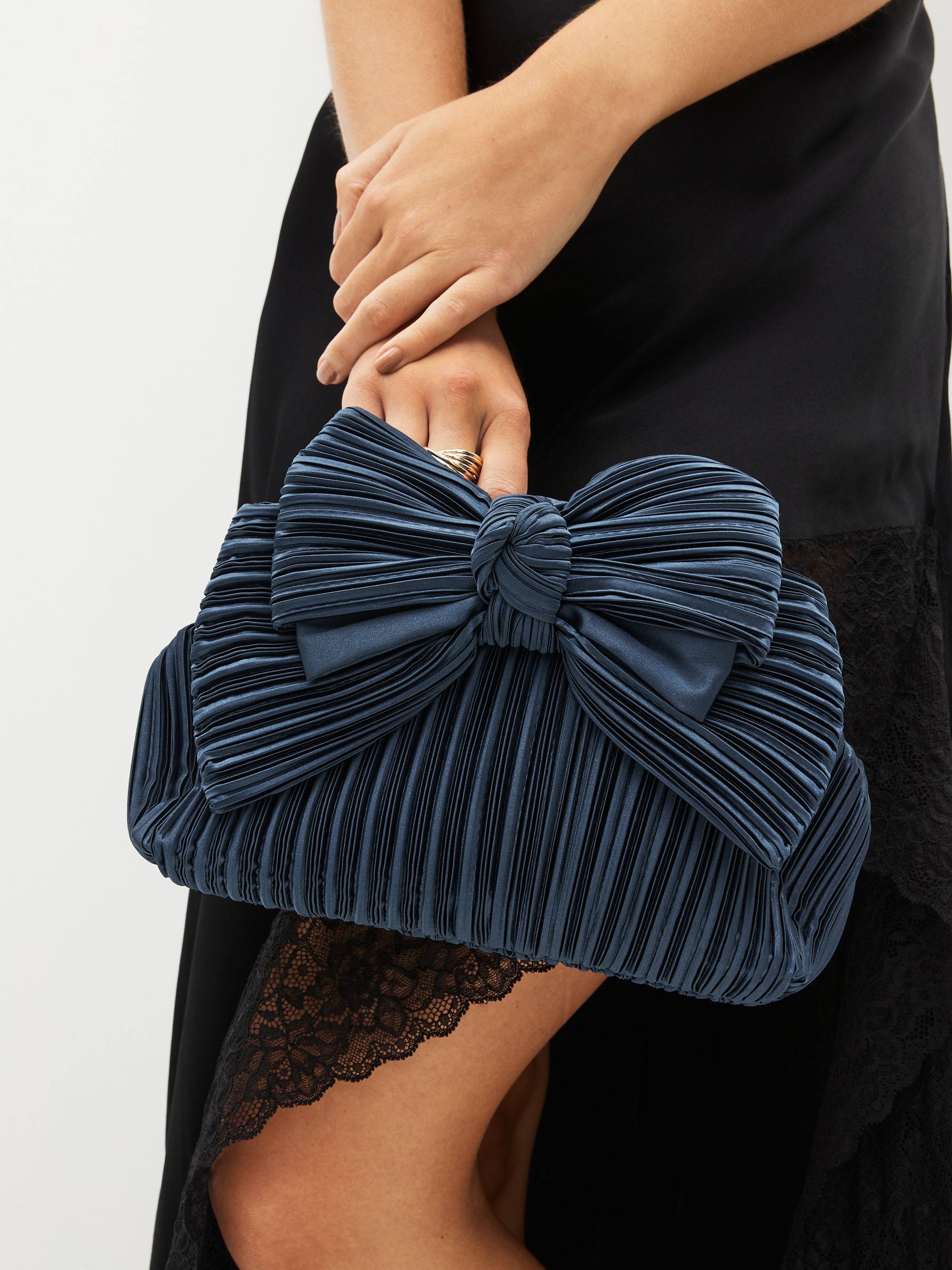 Buy Blue Pleated Bow Clutch Bag from Next Luxembourg
