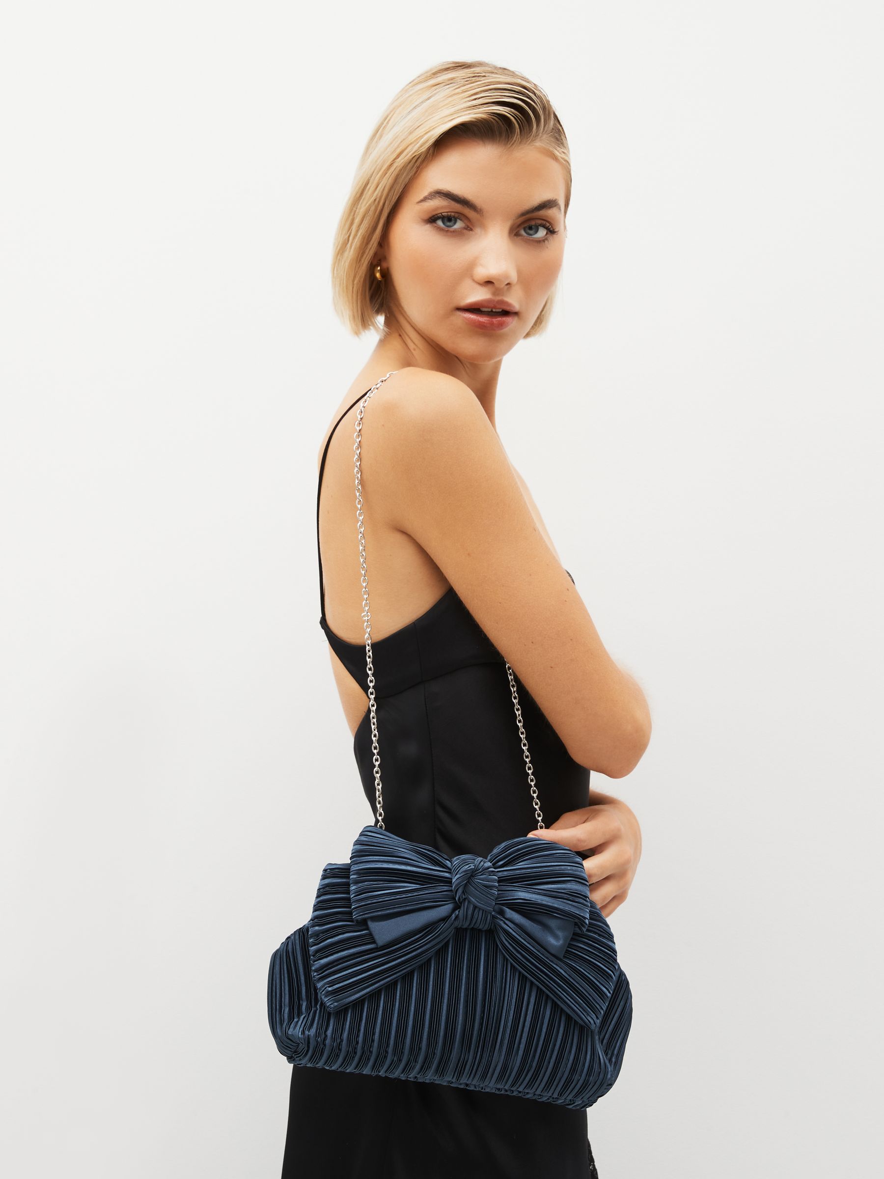 Buy Blue Pleated Bow Clutch Bag from Next Luxembourg