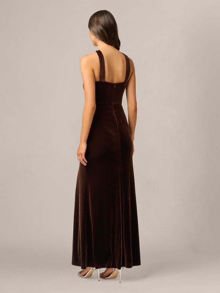 Adrianna Papell Brown Velvet Halter Mermaid Gown - Image 2 of 6