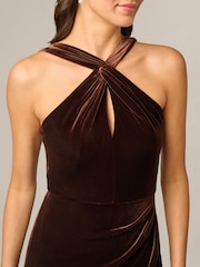 Adrianna Papell Brown Velvet Halter Mermaid Gown - Image 6 of 6