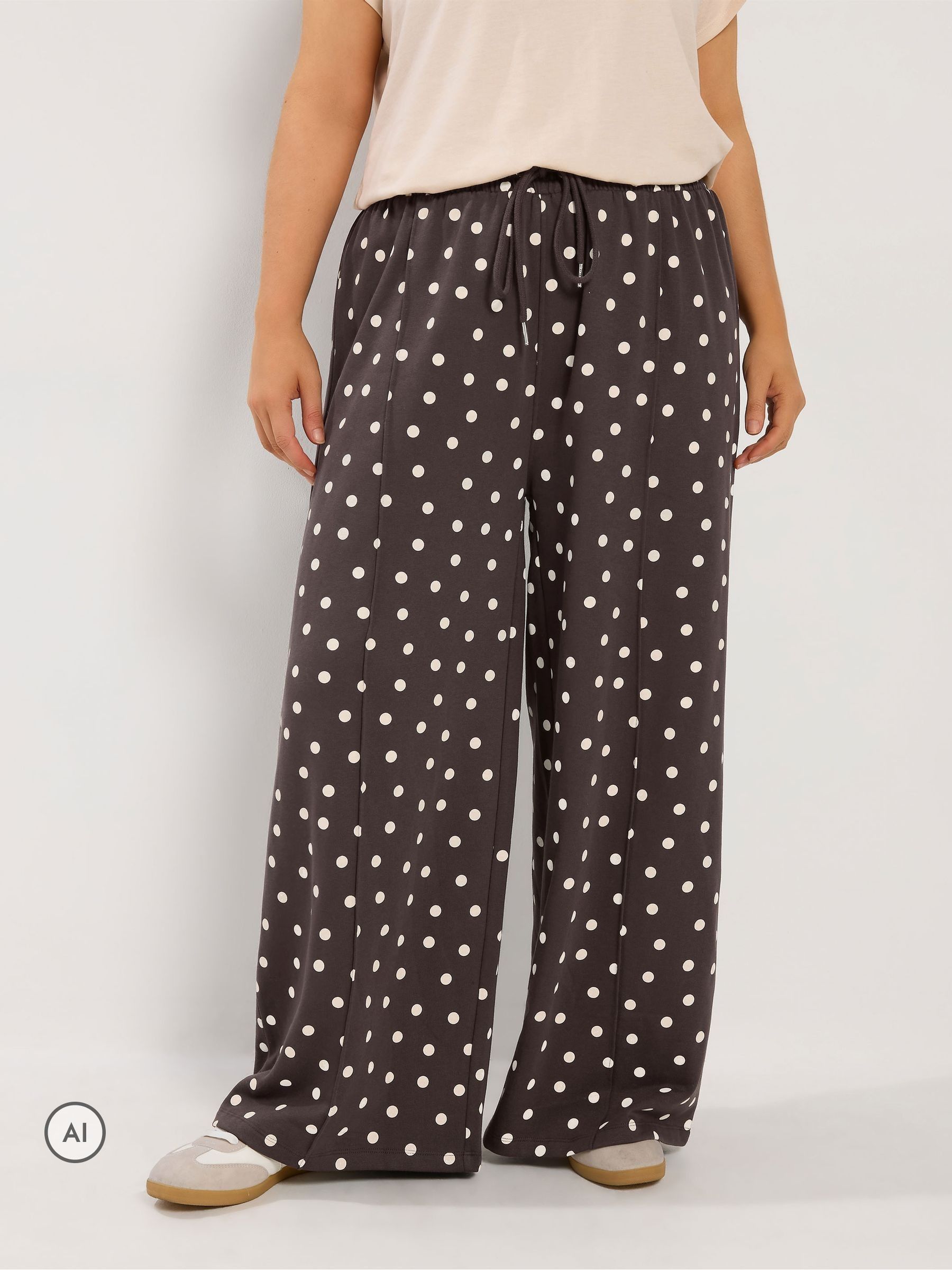 Yours Women's Brown Polka Dot Wide Leg Joggers In | Size: 30/32R - Image 6