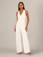 Adrianna Papell White Pearl Crepe Jumpsuit - Image 1 of 7