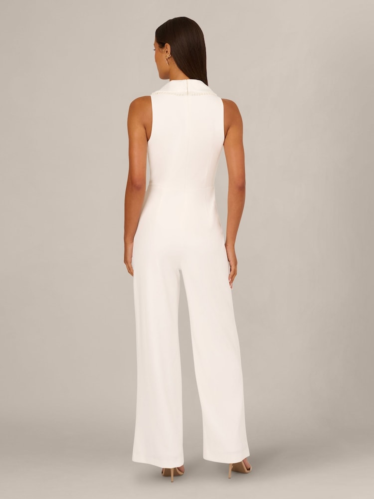 Adrianna Papell White Pearl Crepe Jumpsuit - Image 2 of 7