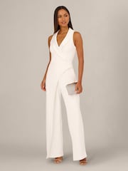 Adrianna Papell White Pearl Crepe Jumpsuit - Image 3 of 7