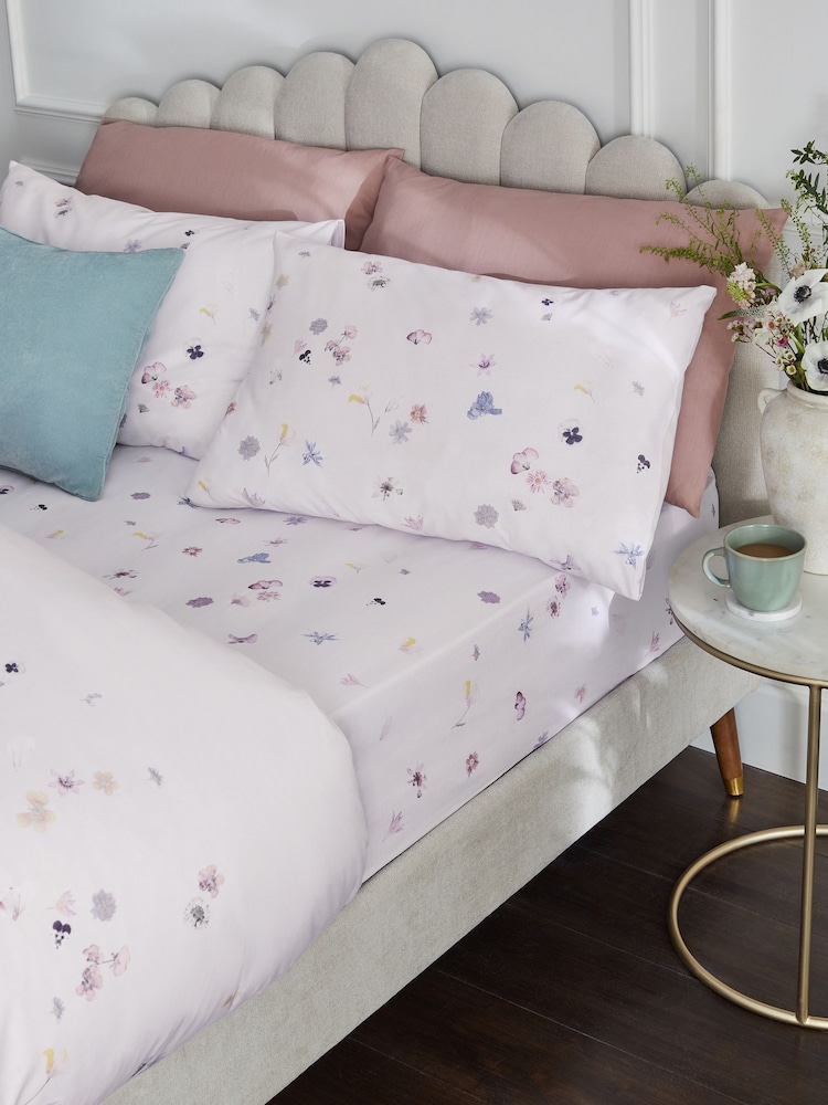 Purple Pressed Petal 100% Cotton Fitted Sheet & Pillowcase Set - Image 1 of 1 Purple Pressed Petal 100% Cotton Fitted Sheet & Pillowcase Set - Image 1 of 1