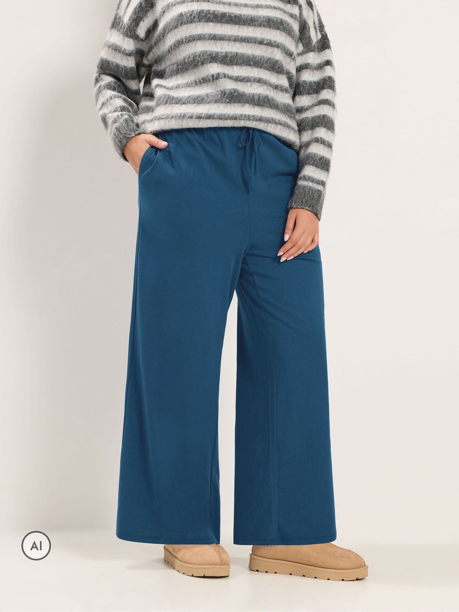 Yours Women's Blue Wide Leg Trousers In 30-32R - Image 6