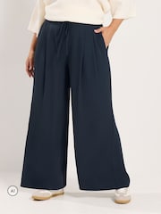 Yours Curve Blue Pleated Wide Leg Trousers - Image 1 of 6