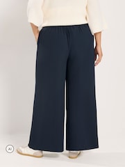 Yours Curve Blue Pleated Wide Leg Trousers - Image 3 of 6