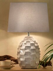 Village At Home Cream Elena Ceramic Textured Table Lamp - Image 2 of 3
