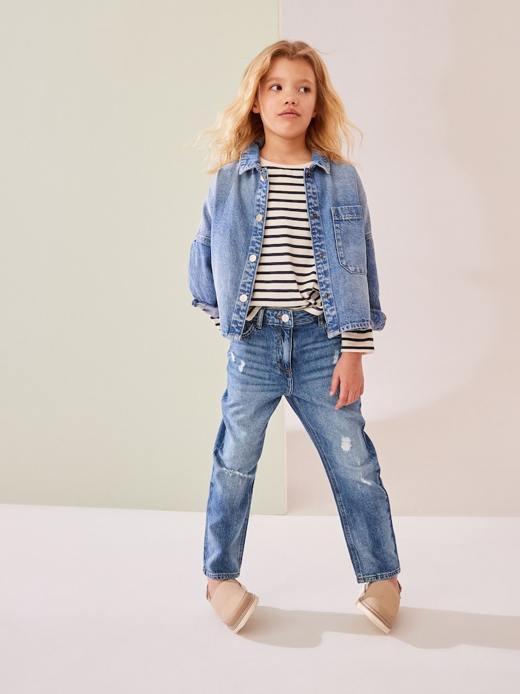 Mid Blue Mom Jeans with Stretch (3-16yrs) - Image 2 of 7 Mid Blue Mom Jeans with Stretch (3-16yrs) - Image 2 of 7