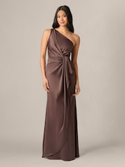 Adrianna Papell Brown One Shoulder Satin Gown - Image 1 of 7