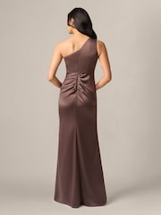 Adrianna Papell Brown One Shoulder Satin Gown - Image 2 of 7