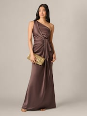 Adrianna Papell Brown One Shoulder Satin Gown - Image 4 of 7