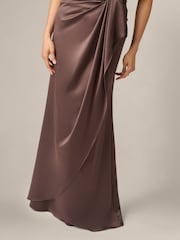 Adrianna Papell Brown One Shoulder Satin Gown - Image 6 of 7