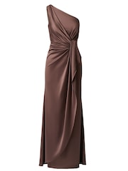 Adrianna Papell Brown One Shoulder Satin Gown - Image 7 of 7
