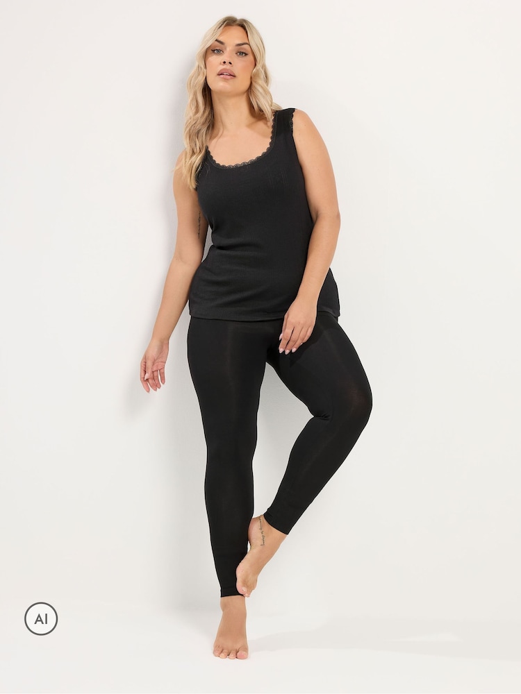 Yours Curve Black Thermal Pointelle Vest - Image 2 of 6 Yours Curve Black Thermal Pointelle Vest - Image 2 of 6