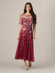 Vestido largo hasta el tobillo de malla con abalorios de Adrianna Papell Petite - Imagen 4 de 7