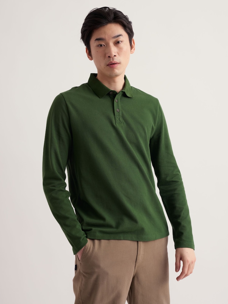 Seasalt Cornwall Green Balefire Long Sleeve Polo Shirt - Image 1 of 5