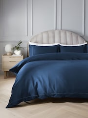 Navy Collection Luxe 300 Thread Count 100% Cotton Sateen Satin Stitch Luxury Duvet Cover And Pillowcase Set - Image 1 of 7