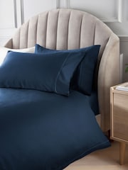 Navy Collection Luxe 300 Thread Count 100% Cotton Sateen Satin Stitch Luxury Duvet Cover And Pillowcase Set - Image 2 of 7