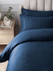 Navy Collection Luxe 300 Thread Count 100% Cotton Sateen Satin Stitch Luxury Duvet Cover And Pillowcase Set - Image 3 of 7