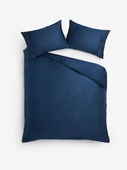 Navy Collection Luxe 300 Thread Count 100% Cotton Sateen Satin Stitch Luxury Duvet Cover And Pillowcase Set - Image 5 of 7