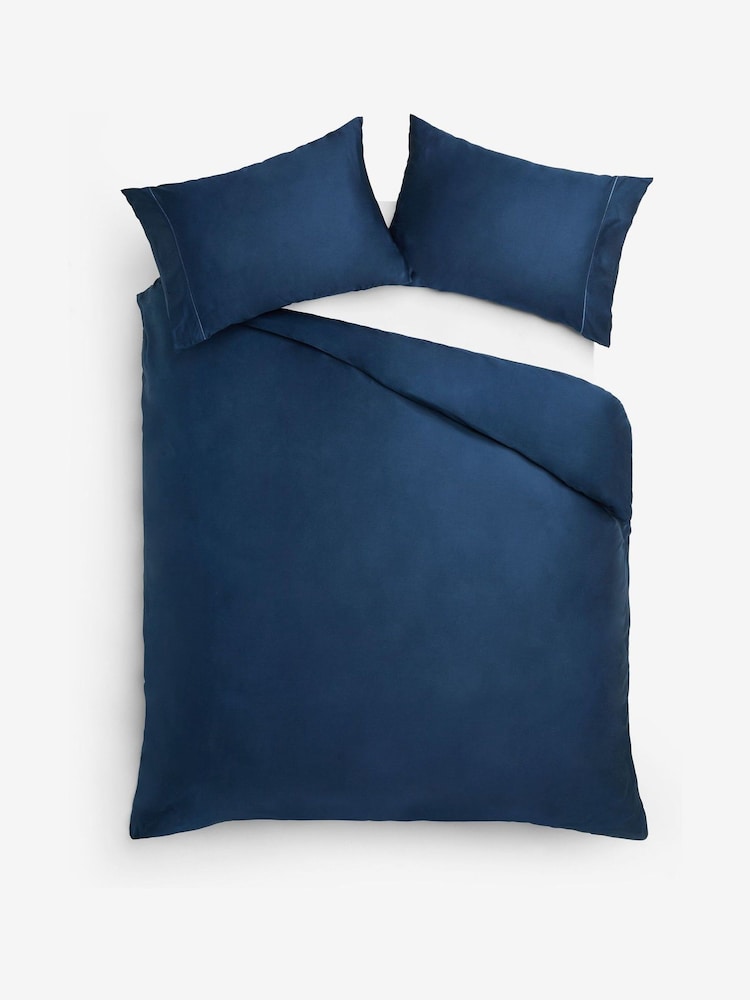 Navy Collection Luxe 300 Thread Count 100% Cotton Sateen Satin Stitch Luxury Duvet Cover And Pillowcase Set - Image 5 of 7
