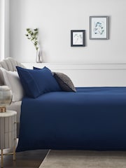 Navy Collection Luxe 300 Thread Count 100% Cotton Sateen Satin Stitch Luxury Duvet Cover And Pillowcase Set - Image 7 of 7