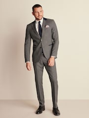 Grey Slim Fit Trimmed Texture Suit Jacket - Image 1 of 11