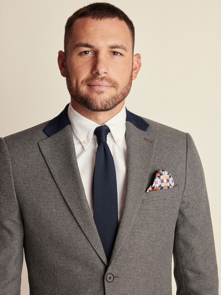 Grey Slim Fit Trimmed Texture Suit Jacket - Image 2 of 11