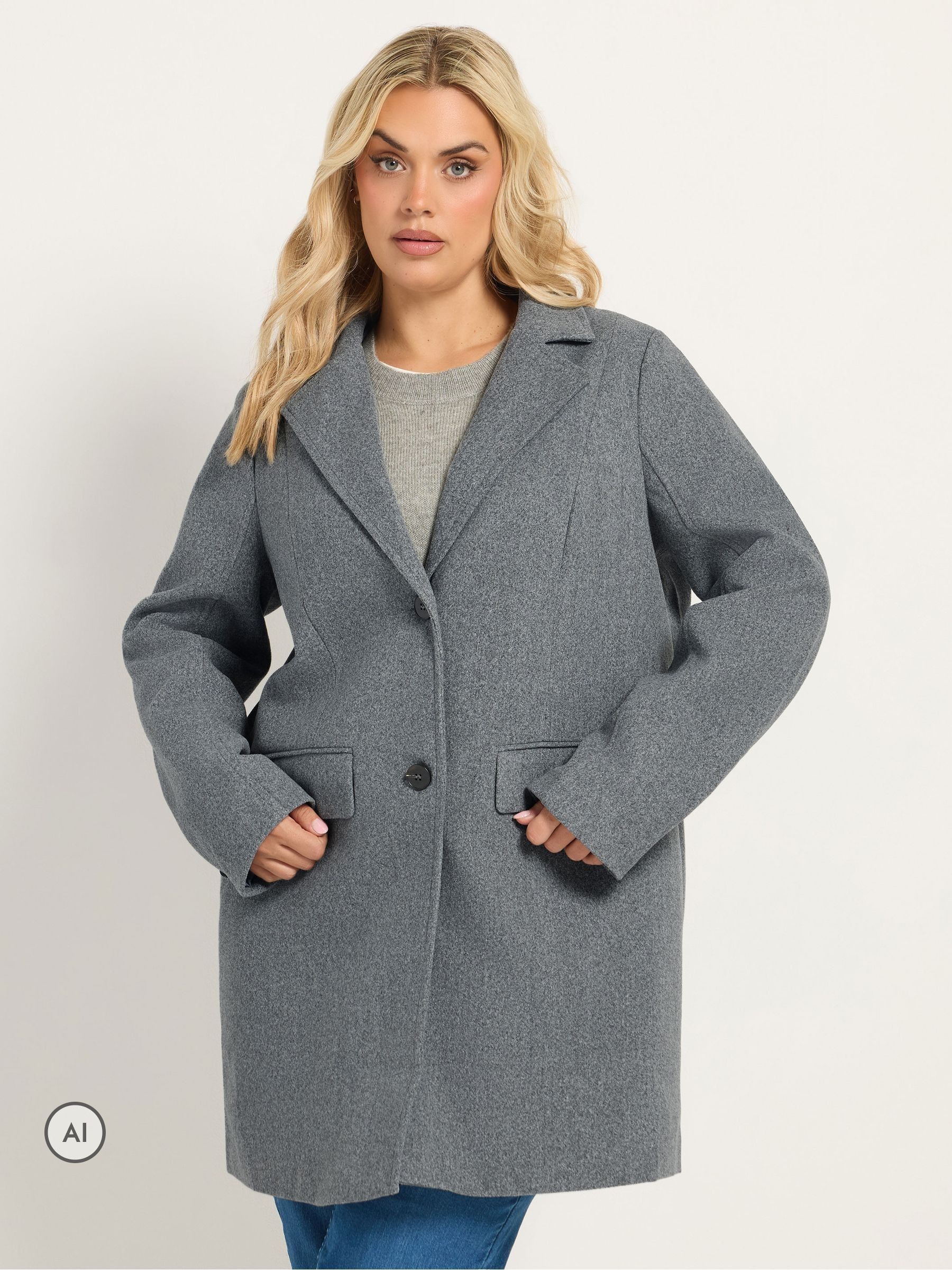Yours Women's Grey Midi Coat In | : 22/24 - Image 2