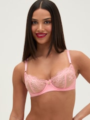 Boux Avenue Pink Elsbeth Sheer Lace Balconette Bra - Image 1 of 5