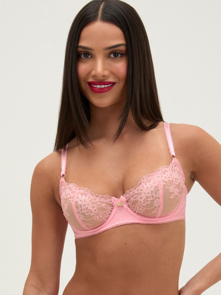 Boux Avenue Pink Elsbeth Sheer Lace Balconette Bra - Image 1 of 5