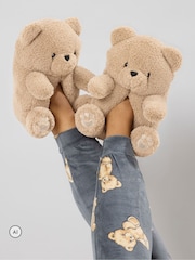 Yours Curve Brown Teddy Bear Slippers - Image 1 of 5