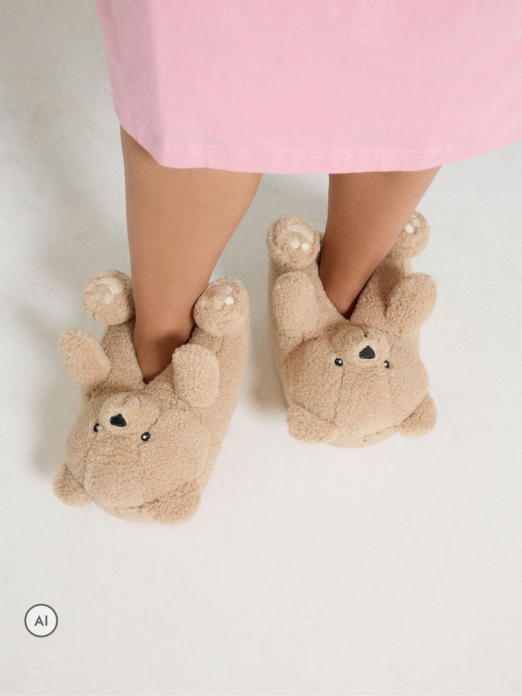 Yours Curve Brown Teddy Bear Slippers - Image 2 of 5