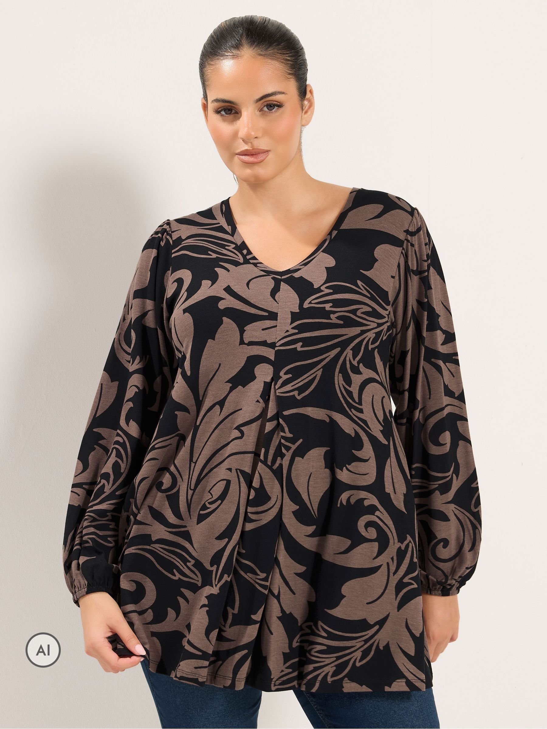 Yours Curve Floral Pleat Front Top - Women's - Plus Size Curve - Image 8