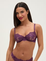 Boux Avenue Purple Antointette Sheer Embroidered Balconette Bra - Image 1 of 5
