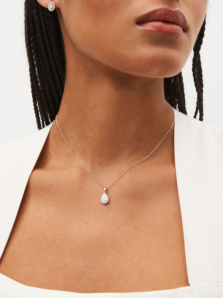 Sterling Silver Halo Teardrop Necklace - Image 2 of 4