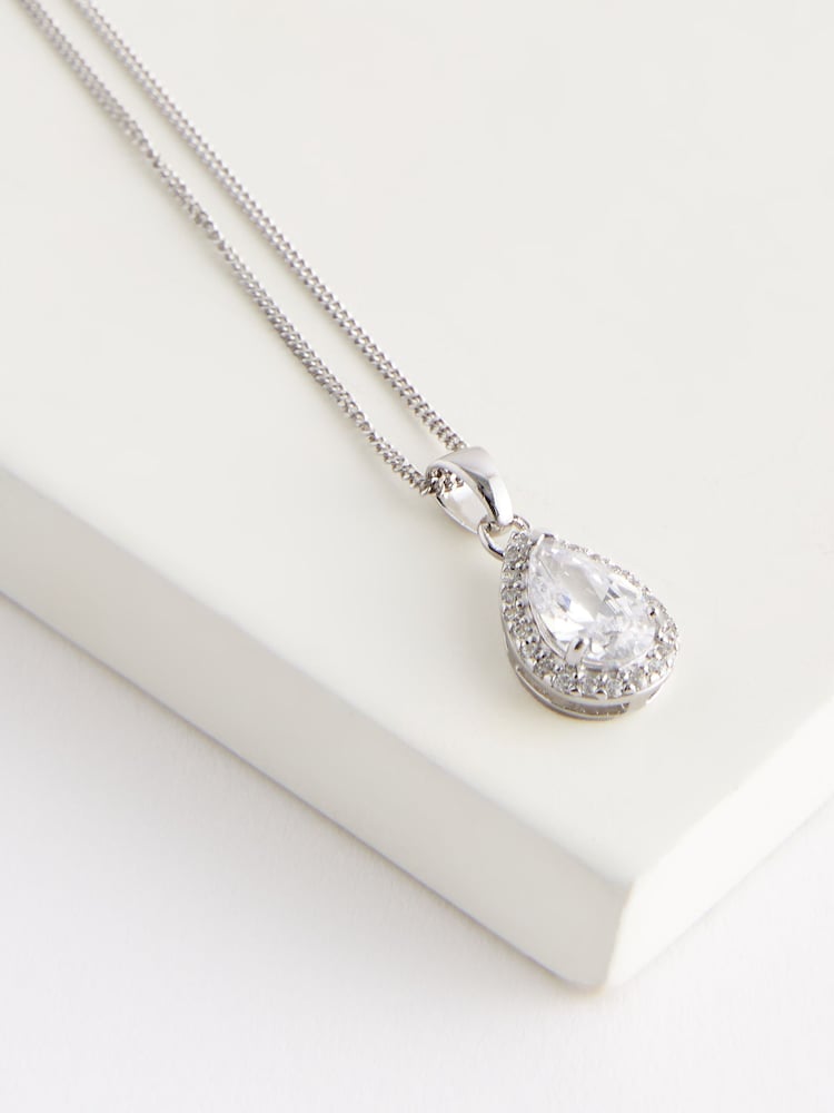 Sterling Silver Halo Teardrop Necklace - Image 4 of 4