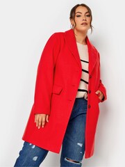Yours Curve Red Midi City Coat - Image 1 of 4