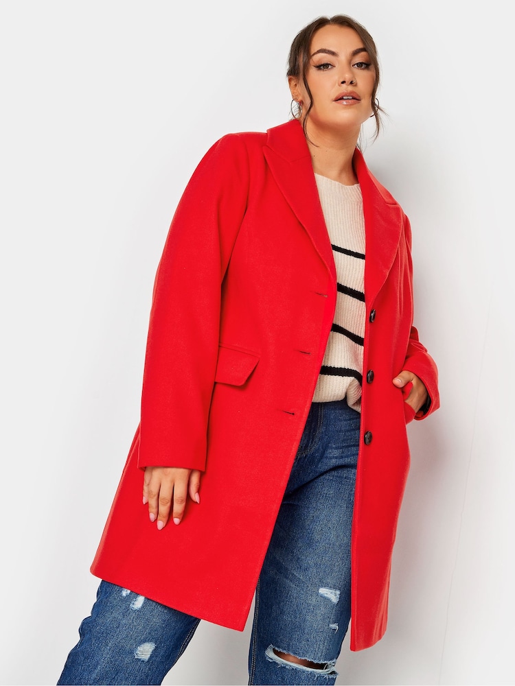 Yours Curve Red Midi City Coat - Image 1 of 4
