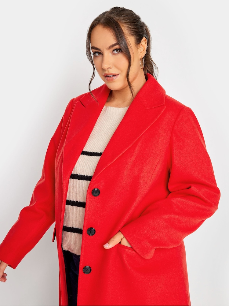 Yours Curve Red Midi City Coat - Image 4 of 4