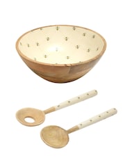 Dexam Cream Bees Knees Enamelled Mango Wood Salad Set - Image 2 of 2