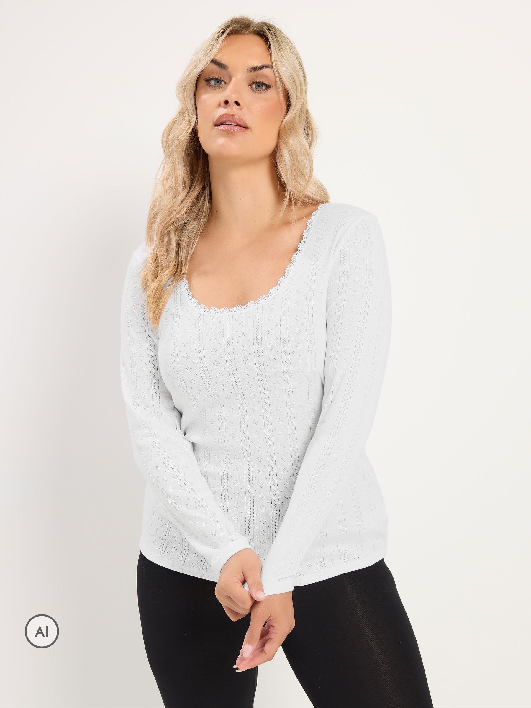 Yours Curve Women's White Thermal Pointelle Long Sleeve Top - Image 1