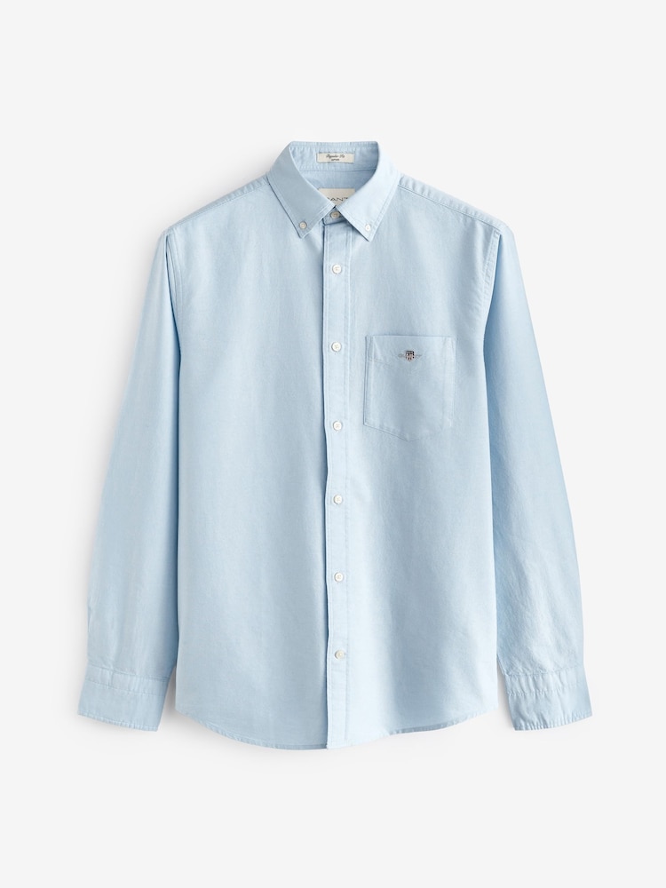 GANT Sky Blue Regular Fit Classic Oxford Logo 100% Cotton Shirt - Image 7 of 7