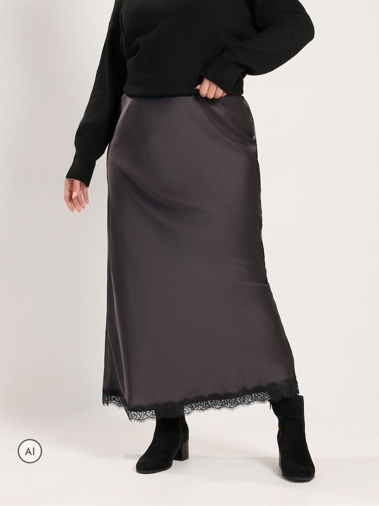 Yours Curve Satin Lace Hem Maxi Skirt - Slika 1 od 6