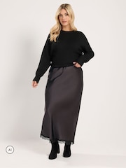 Yours Curve Satin Lace Hem Maxi Skirt - Slika 2 od 6