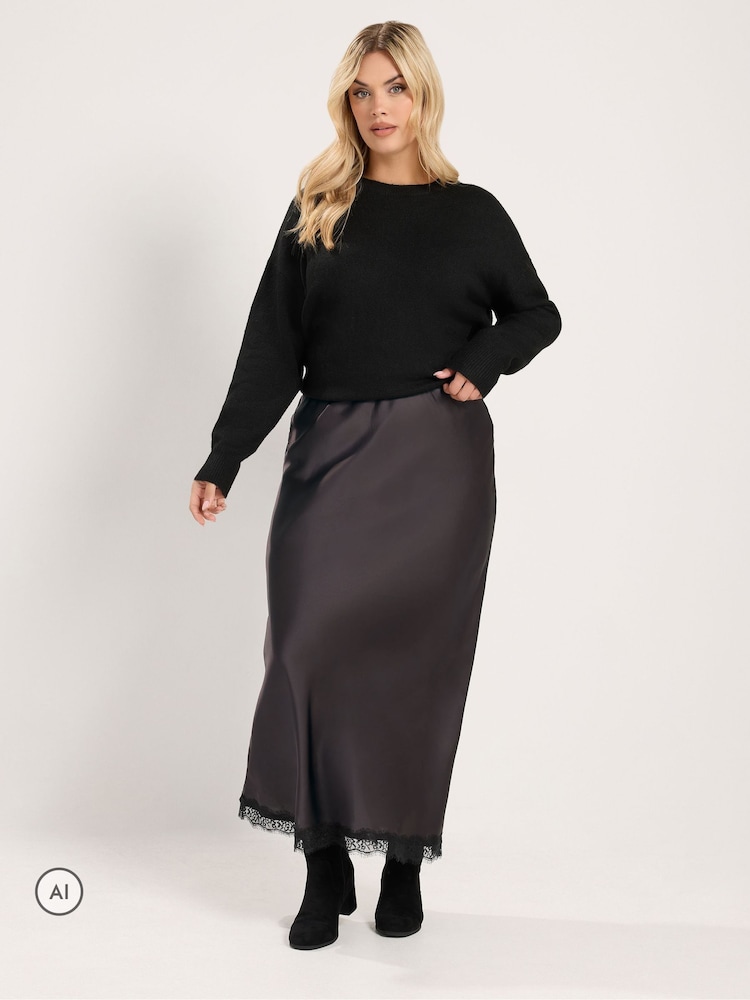 Yours Curve Satin Lace Hem Maxi Skirt - Slika 2 od 6