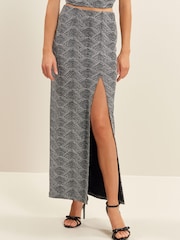 Silver Sparkly Jacquard Pencil Skirt - Image 1 of 6
